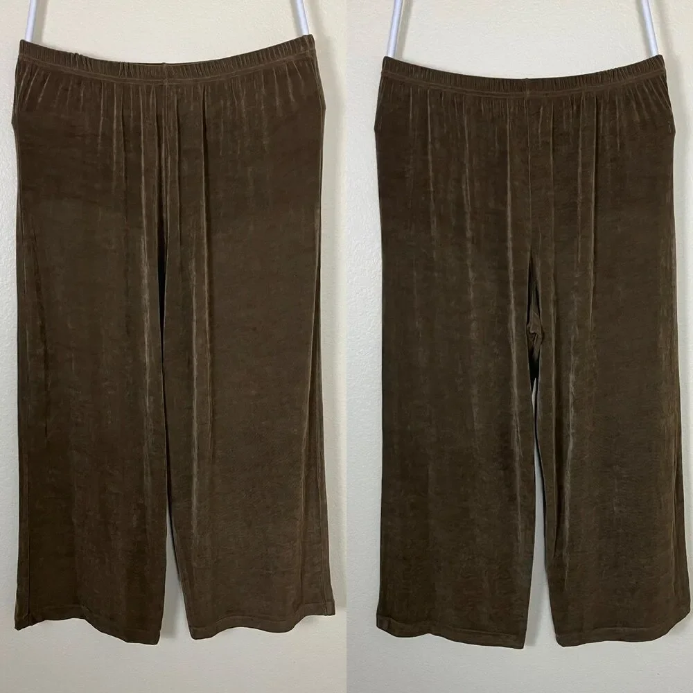FLAX Women Size M Slinky Wide Leg Ankle Cropped Pull On Pants Casaul Minimalist